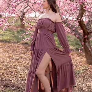 Elegant Mauve Off-Shoulder Dress